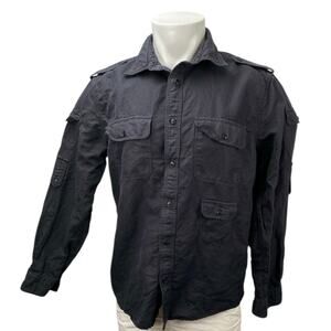 Banana Republic Men's Black Linen Untucked Long Sleeve Button Down Cargo Shirt M